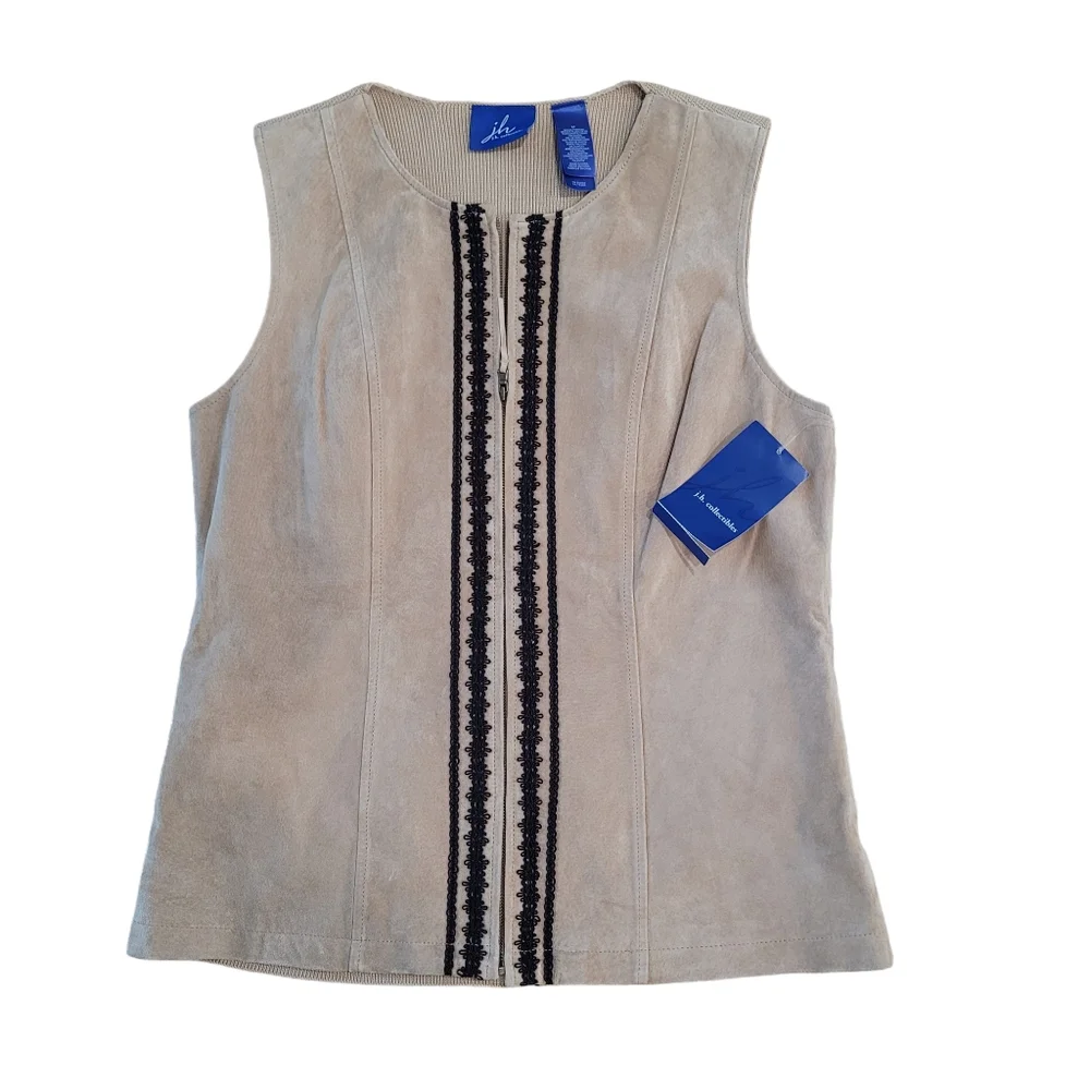 NWT JH Collectibles Tan‎ Suede Vintage Romantics Embroidered Vest Women's M